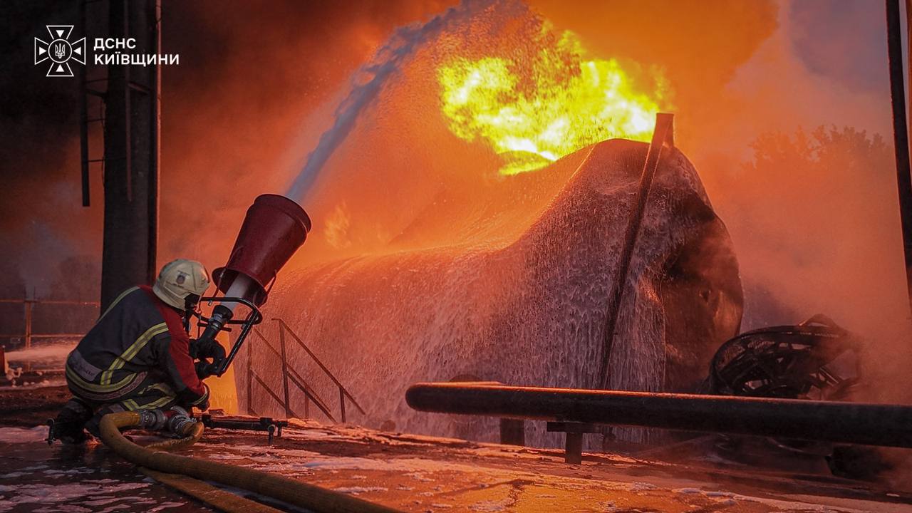 Russian attack sets off massive fire in Ukraine's Kyiv region